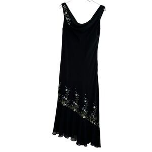 Alex Evenings Gown Womens 12 Black Beaded Cowl Neck Asymmetrical Whimsy Formal